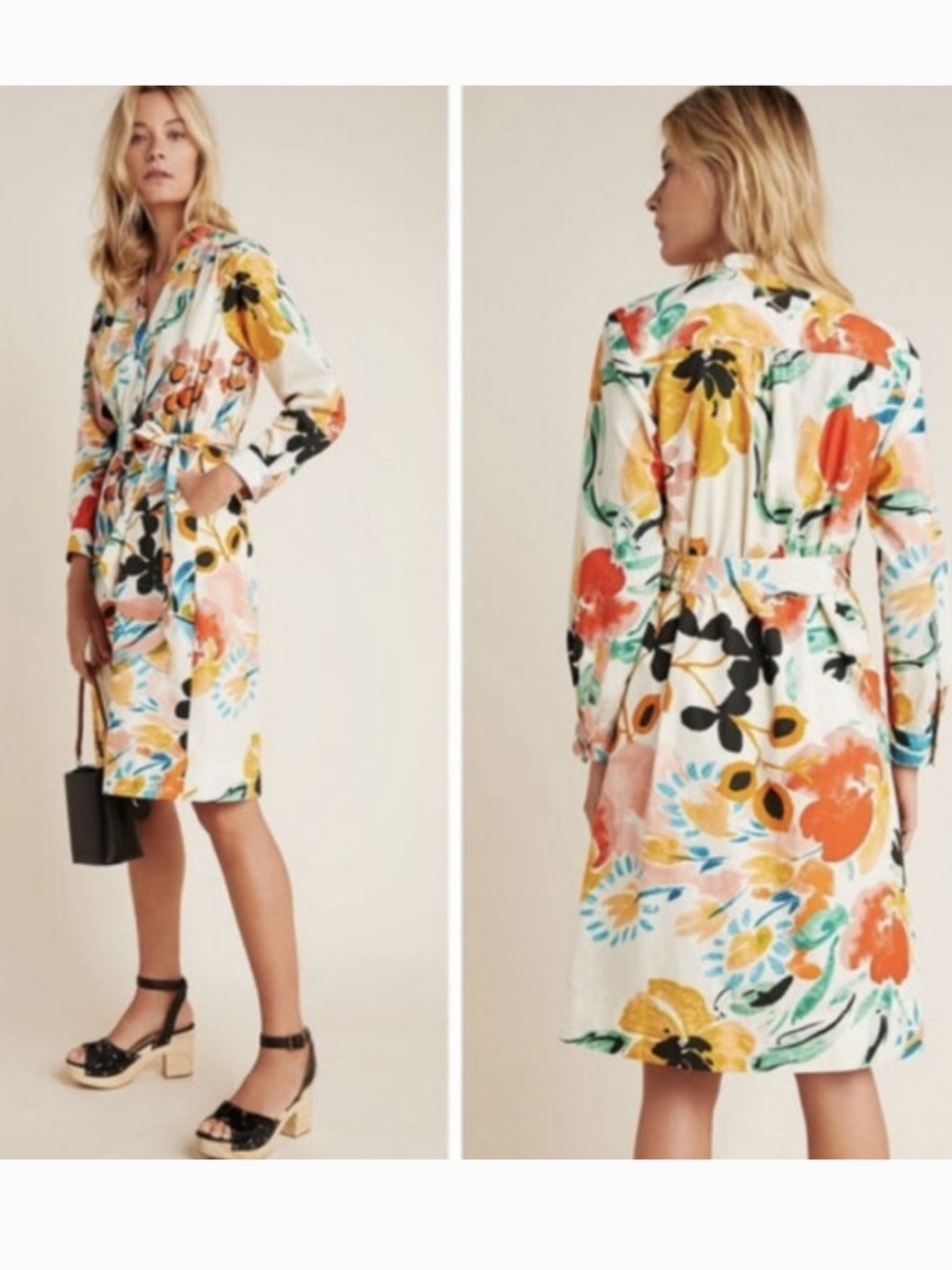 Anthropologie Rilke Poplin Shirtdress Multi Color Medium